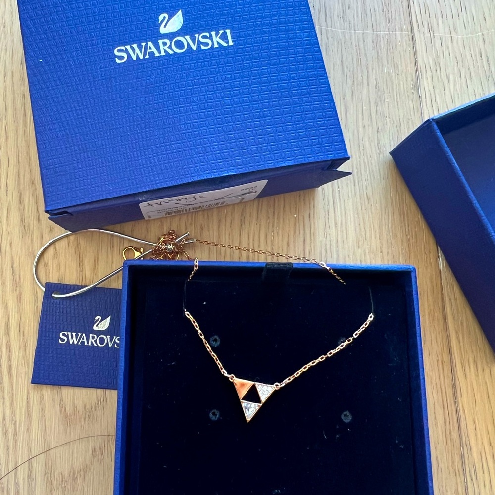 Swarovski Triangle Crystal Rose Gold Necklace NWT